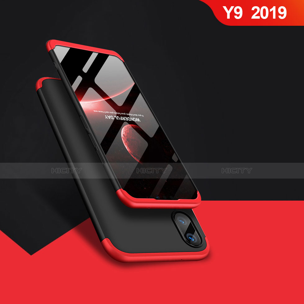 Funda Dura Plastico Rigida Mate Frontal y Trasera 360 Grados Q01 para Huawei Y9 (2019) Rojo y Negro