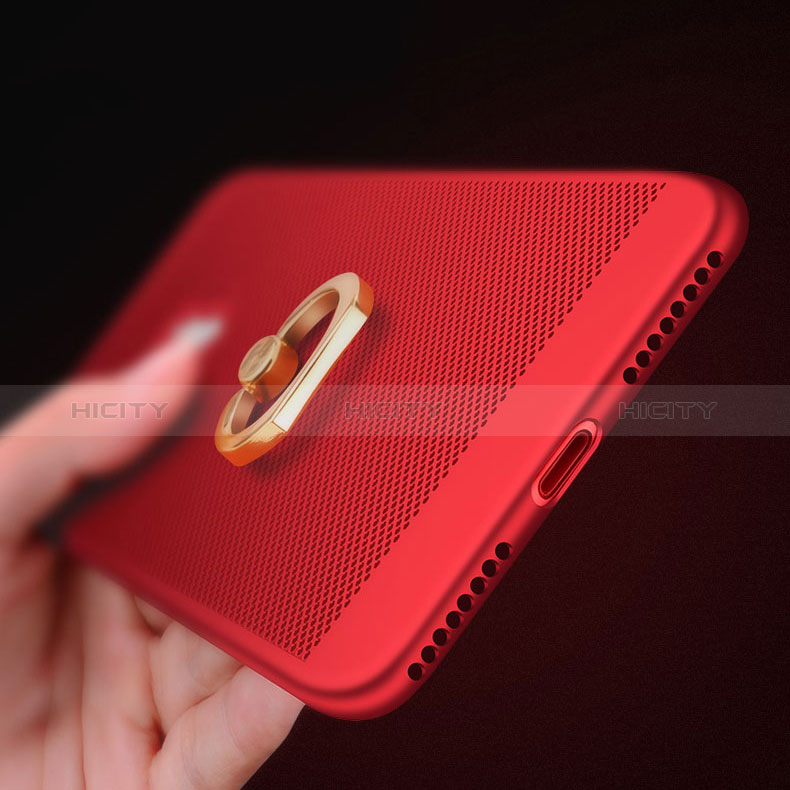 Funda Dura Plastico Rigida Perforada con Anillo de dedo Soporte para Apple iPhone 8 Plus Rojo