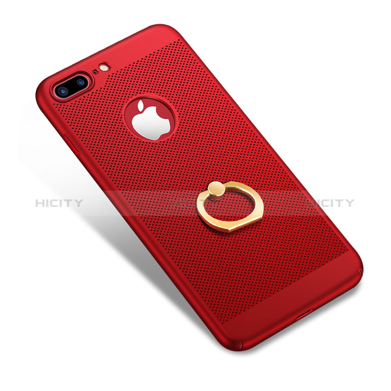 Funda Dura Plastico Rigida Perforada con Anillo de dedo Soporte W01 para Apple iPhone 8 Plus Rojo