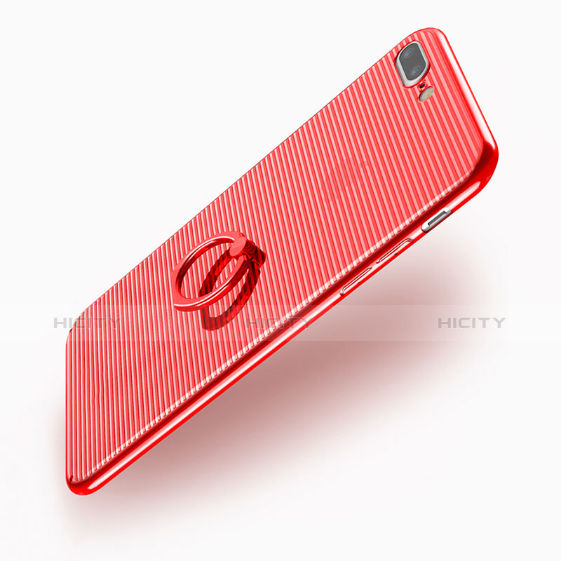 Funda Dura Plastico Rigida Transparente con Anillo de dedo Soporte para Apple iPhone 8 Plus Rojo