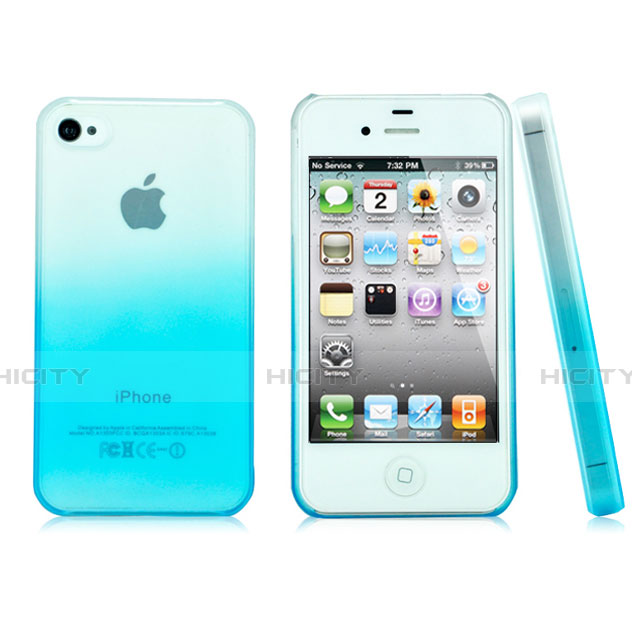 Funda Dura Plastico Rigida Transparente Gradient para Apple iPhone 4S Azul Cielo