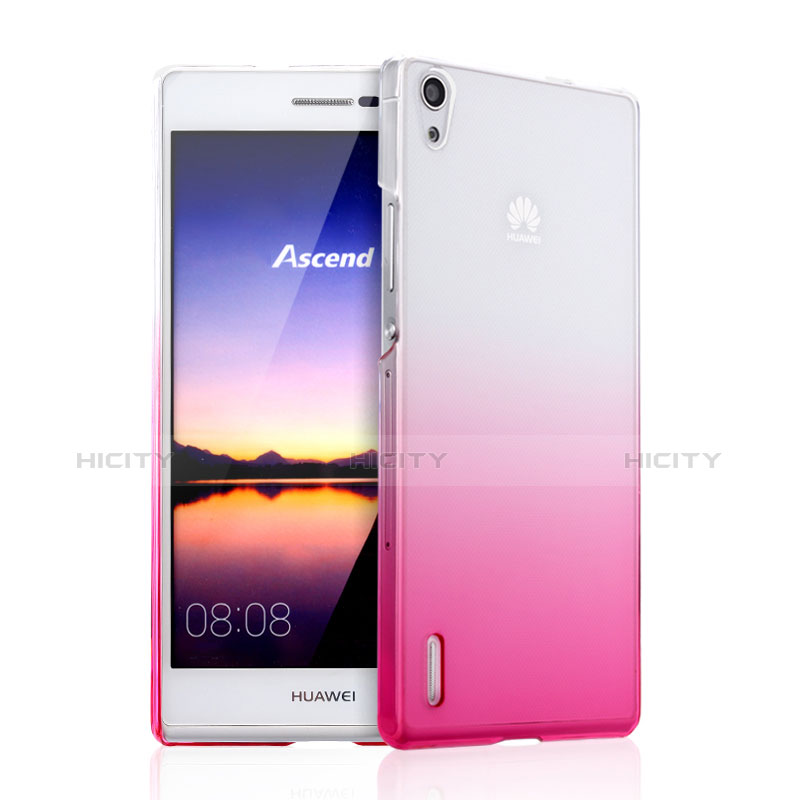 Funda Dura Plastico Rigida Transparente Gradient para Huawei Ascend P7 Rosa