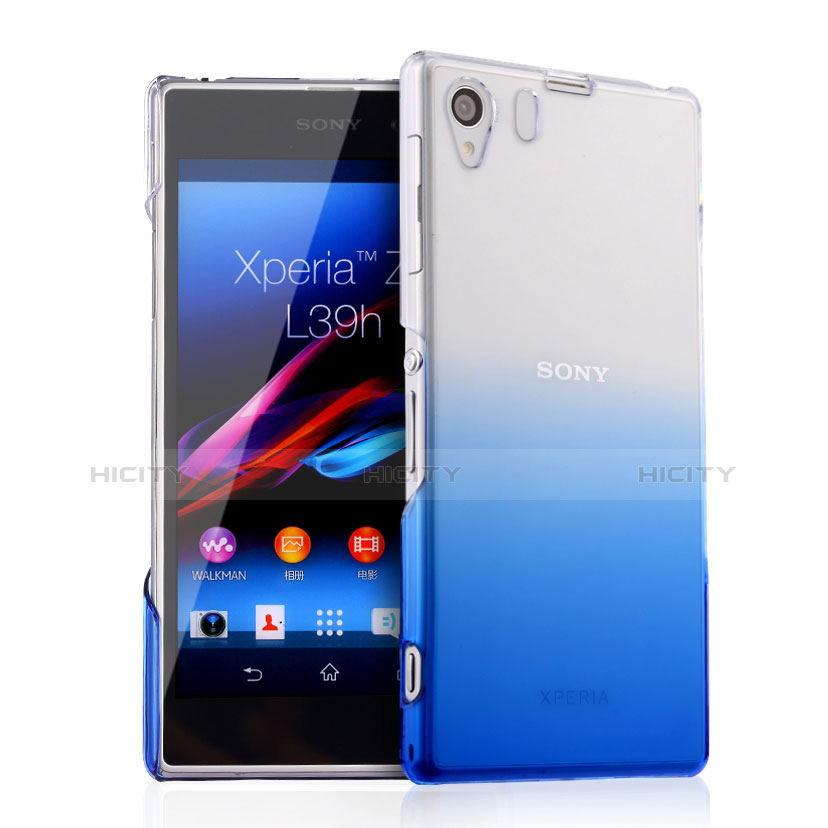 Funda Dura Plastico Rigida Transparente Gradient para Sony Xperia Z1 L39h Azul