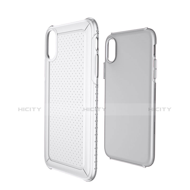 Funda Dura Plastico y Silicona Perforada para Apple iPhone X Blanco