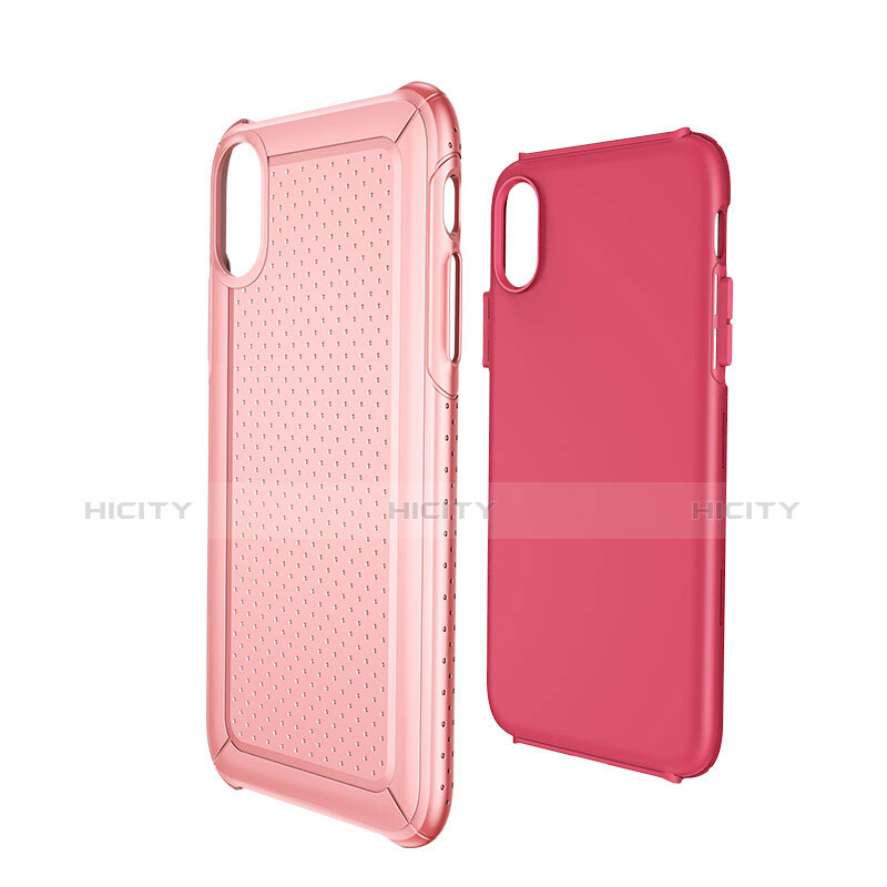 Funda Dura Plastico y Silicona Perforada para Apple iPhone X Rosa