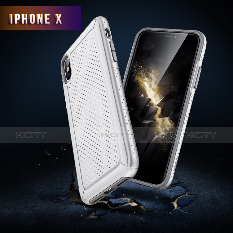 Funda Dura Plastico y Silicona Perforada para Apple iPhone Xs Blanco