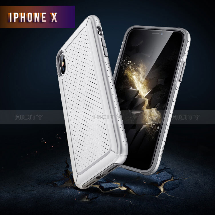 Funda Dura Plastico y Silicona Perforada para Apple iPhone Xs Max Blanco