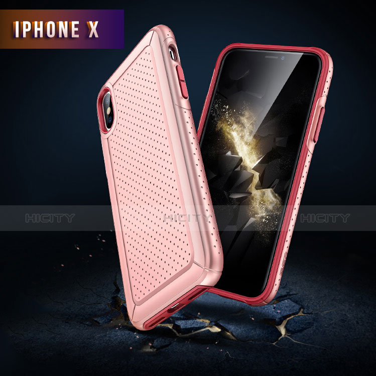 Funda Dura Plastico y Silicona Perforada para Apple iPhone Xs Rosa