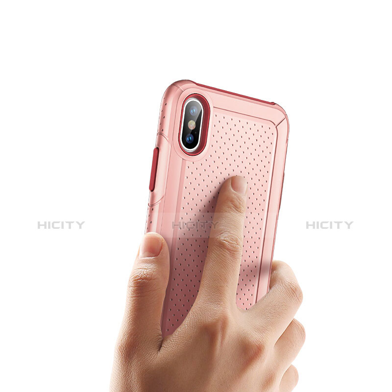 Funda Dura Plastico y Silicona Perforada para Apple iPhone Xs Rosa