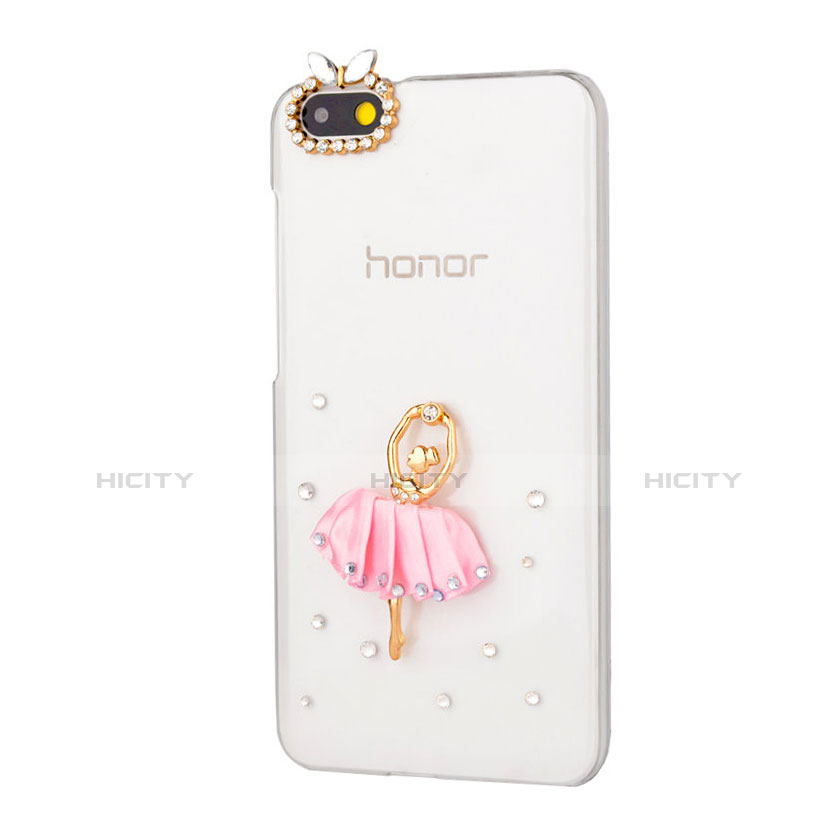 Funda Dura Rigida Lujo Diamante Brillante Bailarina para Huawei Honor 4X Rosa