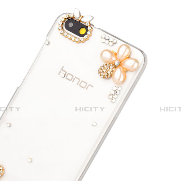 Funda Dura Rigida Lujo Diamante Brillante Flores para Huawei Honor 4X Blanco