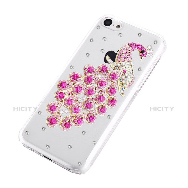 Funda Dura Rigida Lujo Diamante Brillante Pavo real para Apple iPhone 5C Rosa