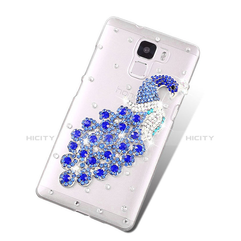 Funda Dura Rigida Lujo Diamante Brillante Pavo real para Huawei Honor 7 Azul