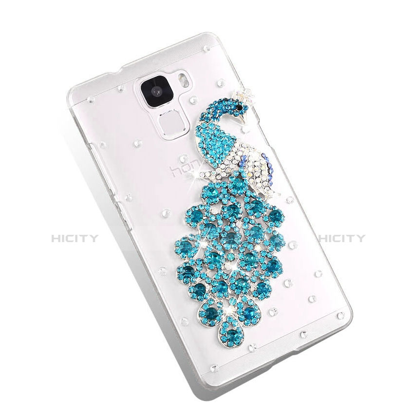 Funda Dura Rigida Lujo Diamante Brillante Pavo real para Huawei Honor 7 Dual SIM Azul Cielo