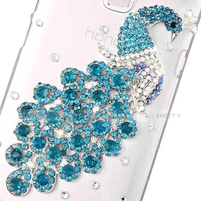 Funda Dura Rigida Lujo Diamante Brillante Pavo real para Huawei Honor 7 Dual SIM Azul Cielo