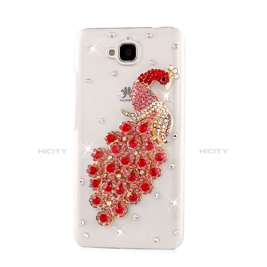 Funda Dura Rigida Lujo Diamante Brillante Pavo real para Huawei Y6 Pro Rojo