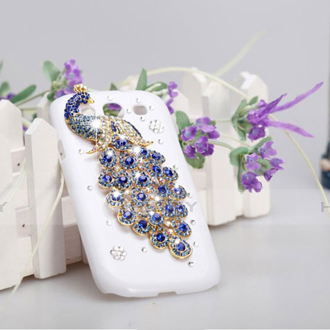 Funda Dura Rigida Lujo Diamante Brillante Pavo real para Samsung Galaxy S3 4G i9305 Azul