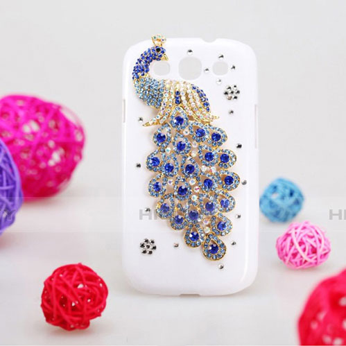 Funda Dura Rigida Lujo Diamante Brillante Pavo real para Samsung Galaxy S3 4G i9305 Azul