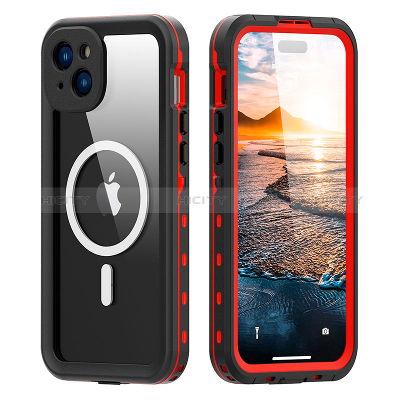 Funda Impermeable Bumper Silicona y Plastico Waterproof Carcasa 360 Grados con Mag-Safe Magnetic para Apple iPhone 14 Plus Rojo