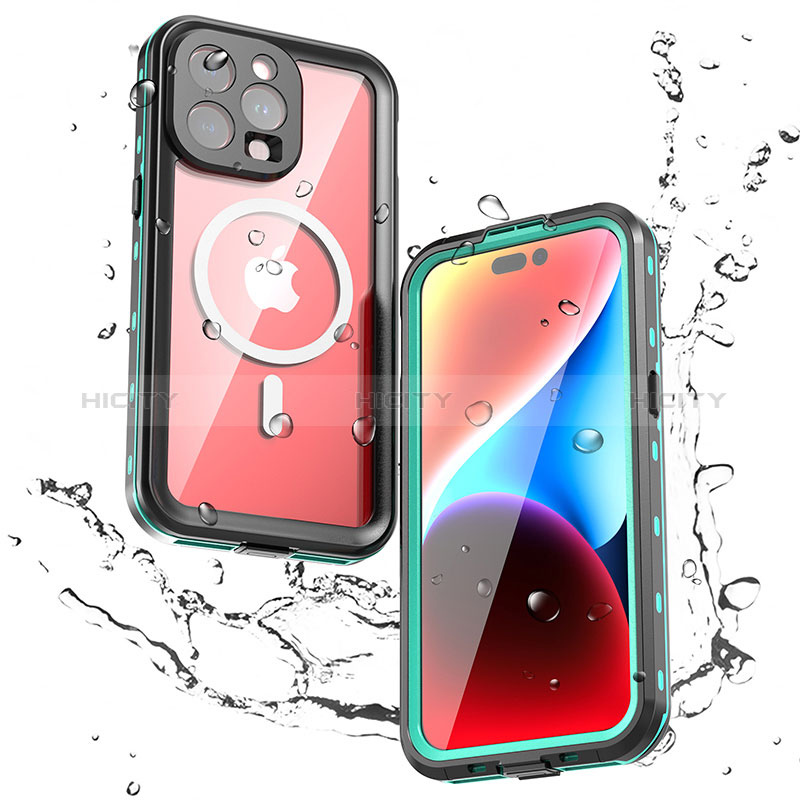 Funda Impermeable Bumper Silicona y Plastico Waterproof Carcasa 360 Grados con Mag-Safe Magnetic para Apple iPhone 14 Pro Verde