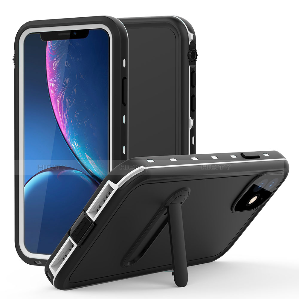 Funda Impermeable Bumper Silicona y Plastico Waterproof Carcasa 360 Grados con Soporte para Apple iPhone 11 Plata
