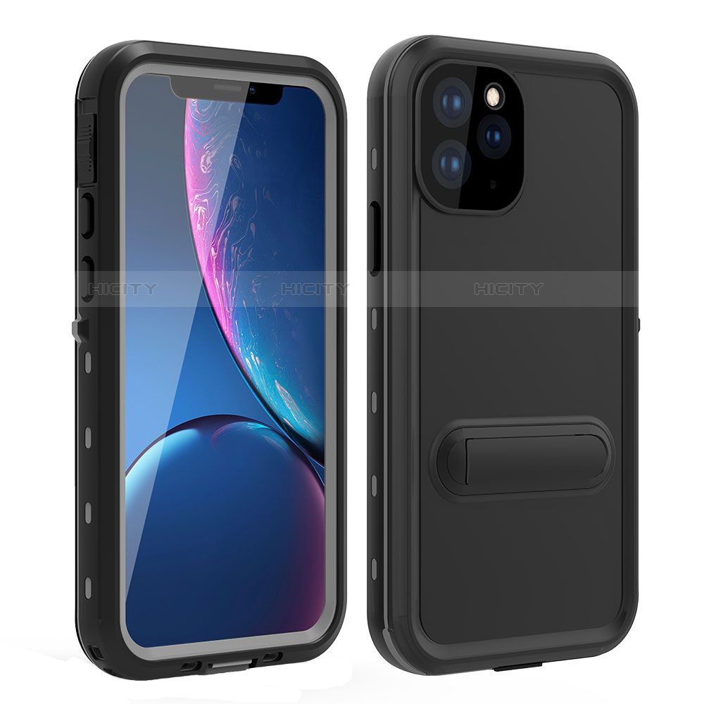 Funda Impermeable Bumper Silicona y Plastico Waterproof Carcasa 360 Grados con Soporte para Apple iPhone 11 Pro Max Negro