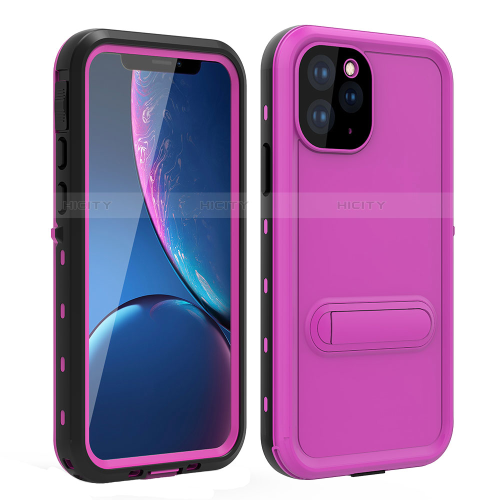 Funda Impermeable Bumper Silicona y Plastico Waterproof Carcasa 360 Grados con Soporte para Apple iPhone 11 Pro Max Rosa Roja