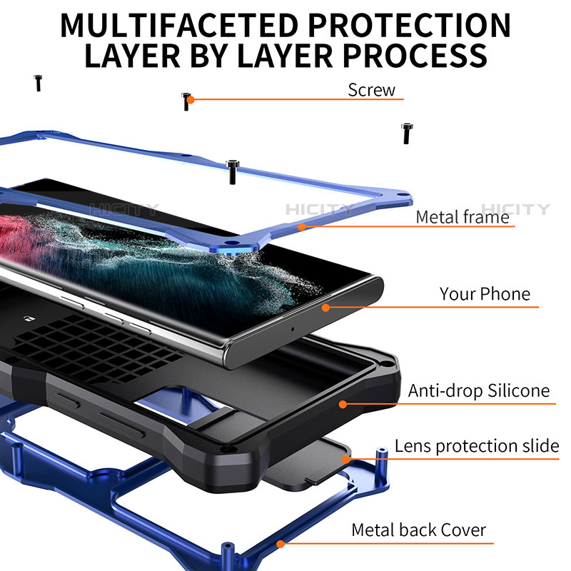 Funda Impermeable Bumper Silicona y Plastico Waterproof Carcasa 360 Grados con Soporte para Samsung Galaxy S22 Ultra 5G