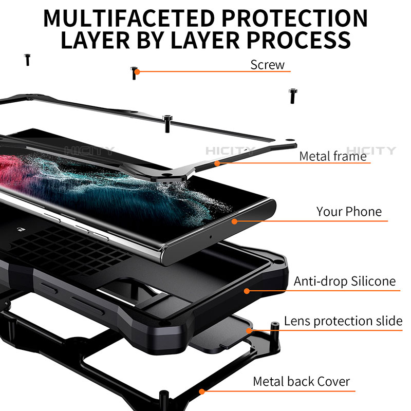 Funda Impermeable Bumper Silicona y Plastico Waterproof Carcasa 360 Grados con Soporte T01 para Samsung Galaxy S21 Ultra 5G