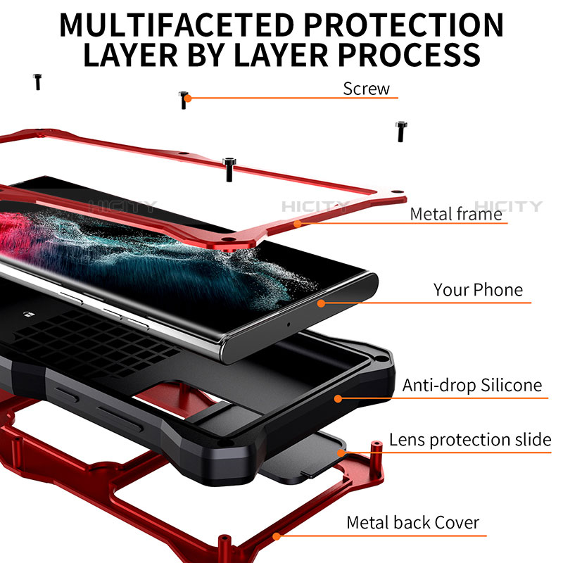 Funda Impermeable Bumper Silicona y Plastico Waterproof Carcasa 360 Grados con Soporte T02 para Samsung Galaxy S21 Ultra 5G