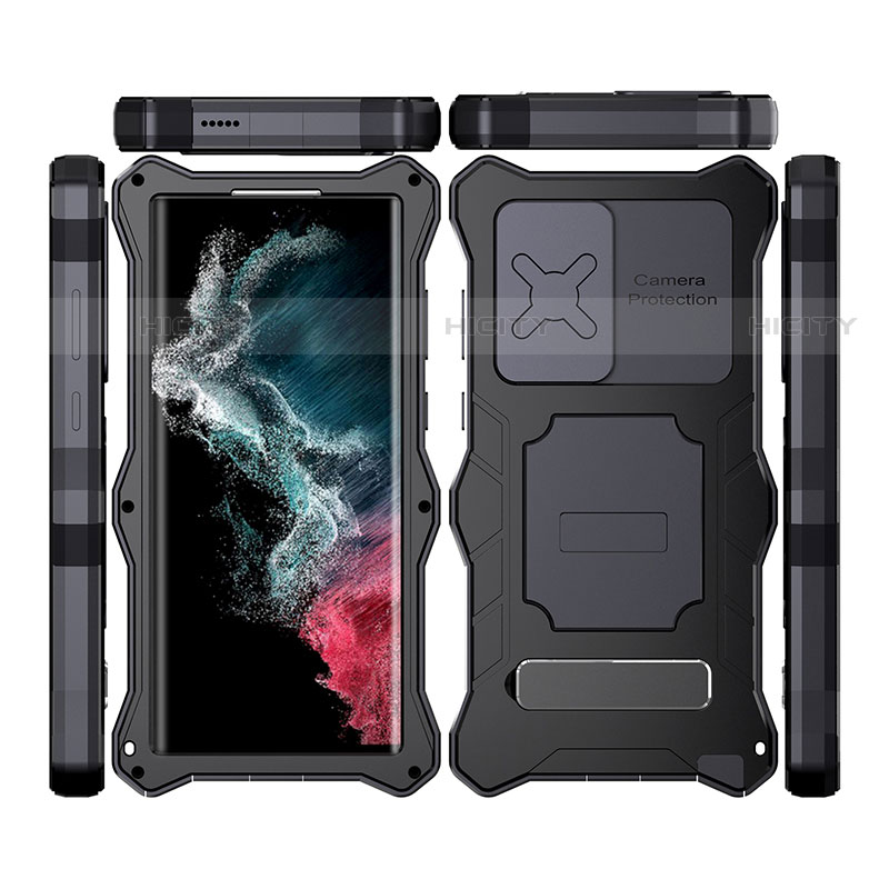 Funda Impermeable Bumper Silicona y Plastico Waterproof Carcasa 360 Grados con Soporte T02 para Samsung Galaxy S21 Ultra 5G Negro