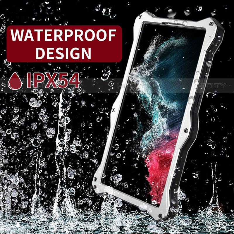 Funda Impermeable Bumper Silicona y Plastico Waterproof Carcasa 360 Grados con Soporte T02 para Samsung Galaxy S22 Ultra 5G
