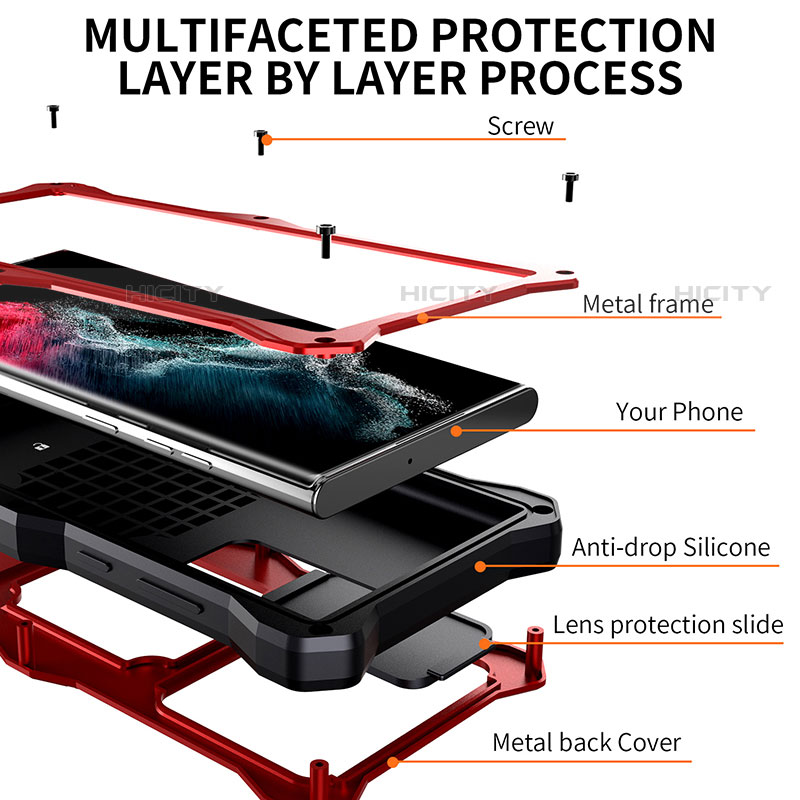 Funda Impermeable Bumper Silicona y Plastico Waterproof Carcasa 360 Grados con Soporte T02 para Samsung Galaxy S22 Ultra 5G