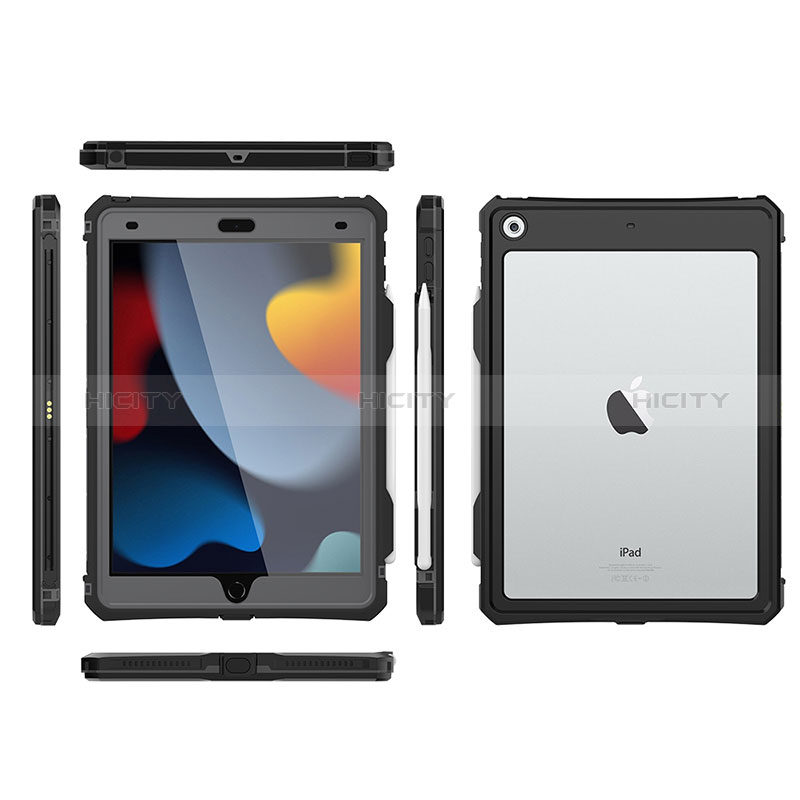 Funda Impermeable Bumper Silicona y Plastico Waterproof Carcasa 360 Grados para Apple iPad 10.2 (2021) Negro