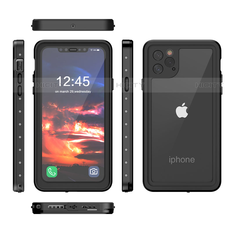 Funda Impermeable Bumper Silicona y Plastico Waterproof Carcasa 360 Grados para Apple iPhone 11 Pro Max Negro