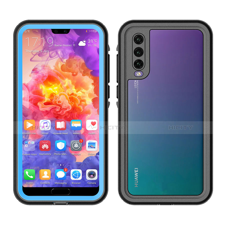 Funda Impermeable Bumper Silicona y Plastico Waterproof Carcasa 360 Grados para Huawei P20 Pro Azul Cielo