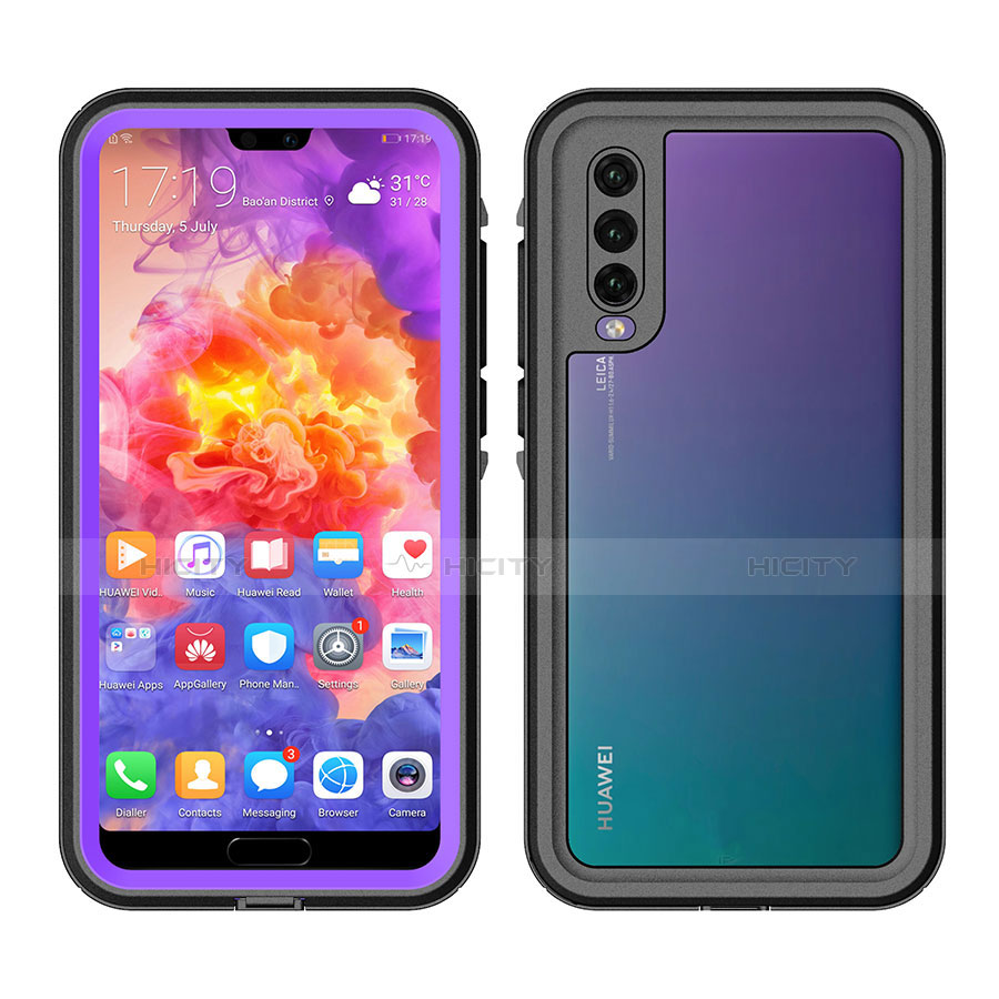 Funda Impermeable Bumper Silicona y Plastico Waterproof Carcasa 360 Grados para Huawei P20 Pro Morado