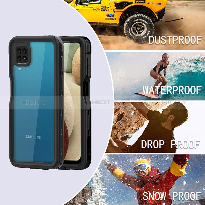 Funda Impermeable Bumper Silicona y Plastico Waterproof Carcasa 360 Grados para Samsung Galaxy A12 Negro