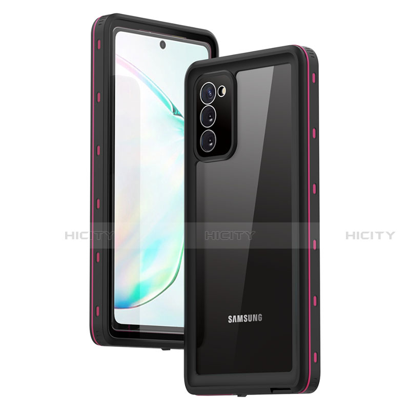 Funda Impermeable Bumper Silicona y Plastico Waterproof Carcasa 360 Grados para Samsung Galaxy Note 20 5G Rosa Roja