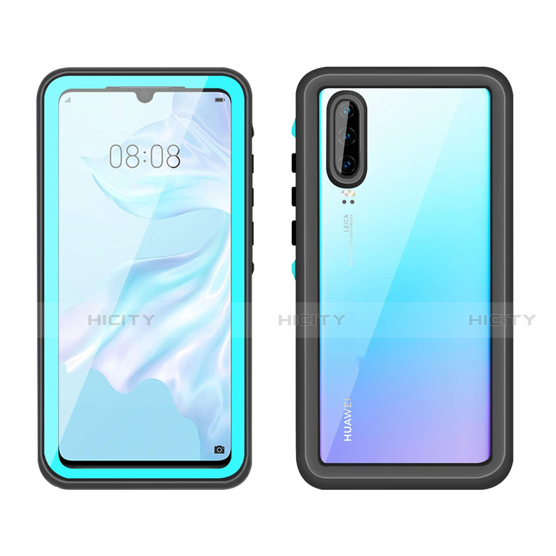 Funda Impermeable Bumper Silicona y Plastico Waterproof Carcasa 360 Grados T01 para Huawei P30 Cian