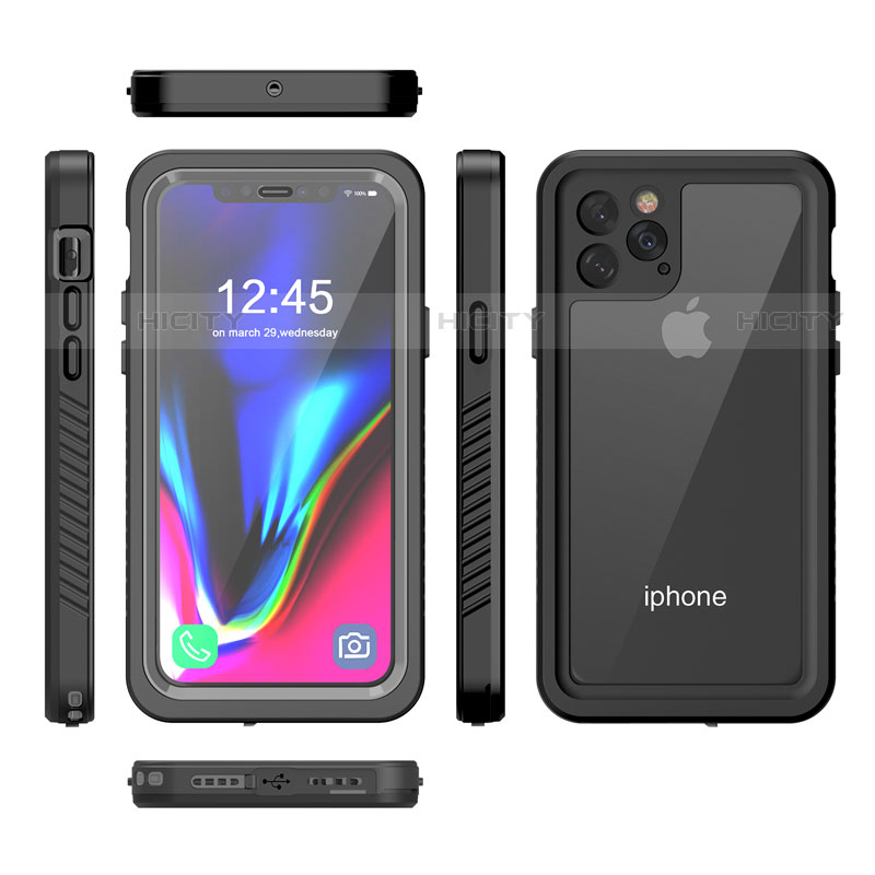 Funda Impermeable Bumper Silicona y Plastico Waterproof Carcasa 360 Grados W01 para Apple iPhone 11 Pro Max Negro