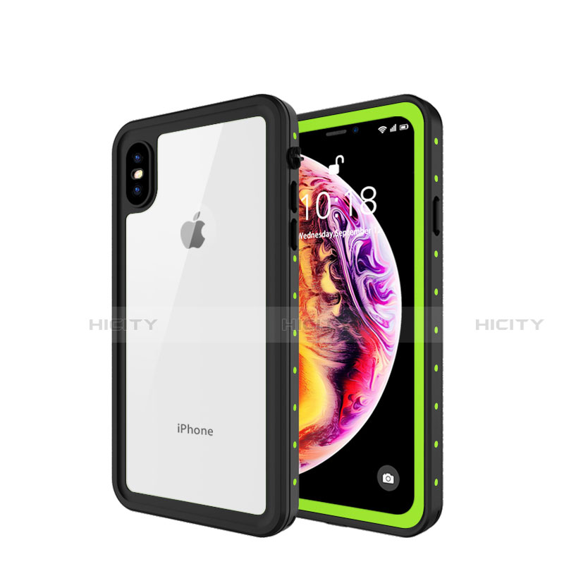 Funda Impermeable Bumper Silicona y Plastico Waterproof Carcasa 360 Grados W01 para Apple iPhone X Verde