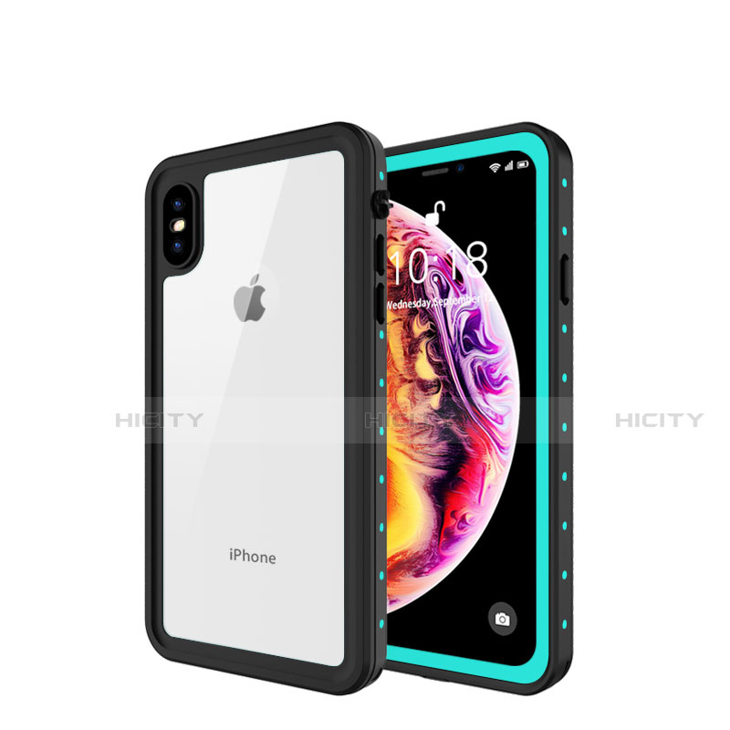 Funda Impermeable Bumper Silicona y Plastico Waterproof Carcasa 360 Grados W01 para Apple iPhone Xs Max Cian