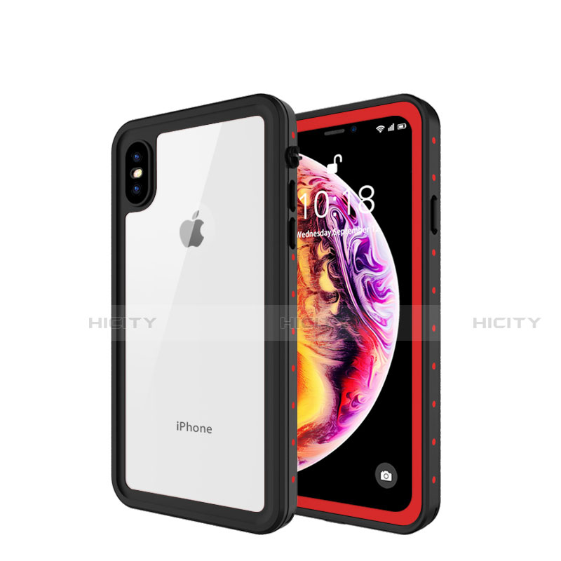 Funda Impermeable Bumper Silicona y Plastico Waterproof Carcasa 360 Grados W01 para Apple iPhone Xs Max Rojo