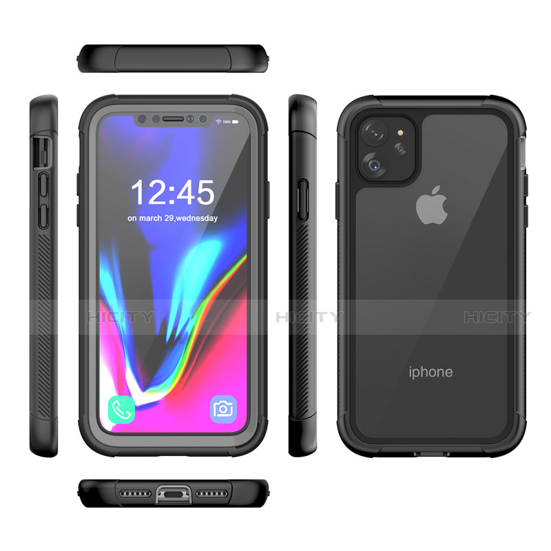 Funda Impermeable Bumper Silicona y Plastico Waterproof Carcasa 360 Grados W02 para Apple iPhone 11 Negro