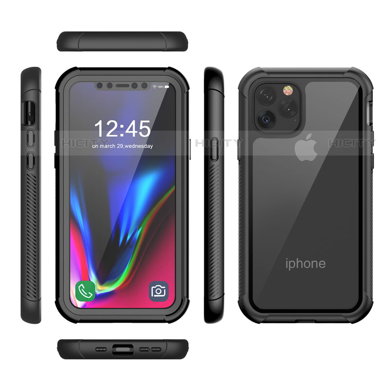 Funda Impermeable Bumper Silicona y Plastico Waterproof Carcasa 360 Grados W02 para Apple iPhone 11 Pro Negro