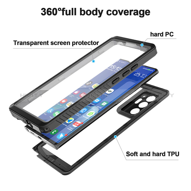 Funda Impermeable Bumper Silicona y Plastico Waterproof Carcasa 360 Grados W02 para Samsung Galaxy Note 20 Ultra 5G Negro