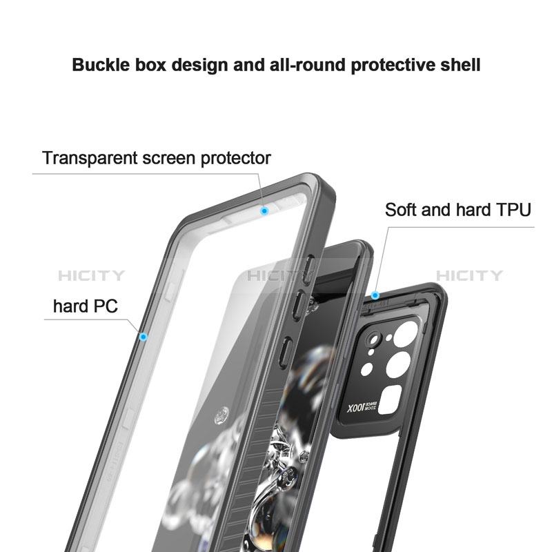 Funda Impermeable Bumper Silicona y Plastico Waterproof Carcasa 360 Grados W02 para Samsung Galaxy S20 Ultra 5G Negro