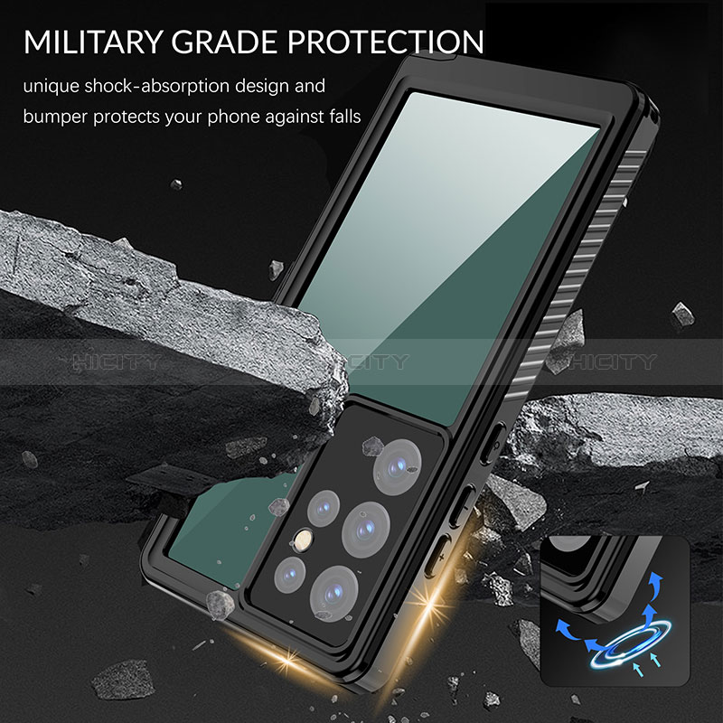 Funda Impermeable Bumper Silicona y Plastico Waterproof Carcasa 360 Grados W02 para Samsung Galaxy S23 Ultra 5G Negro