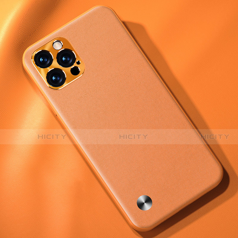 Funda Lujo Cuero Carcasa A05 para Apple iPhone 14 Pro Naranja